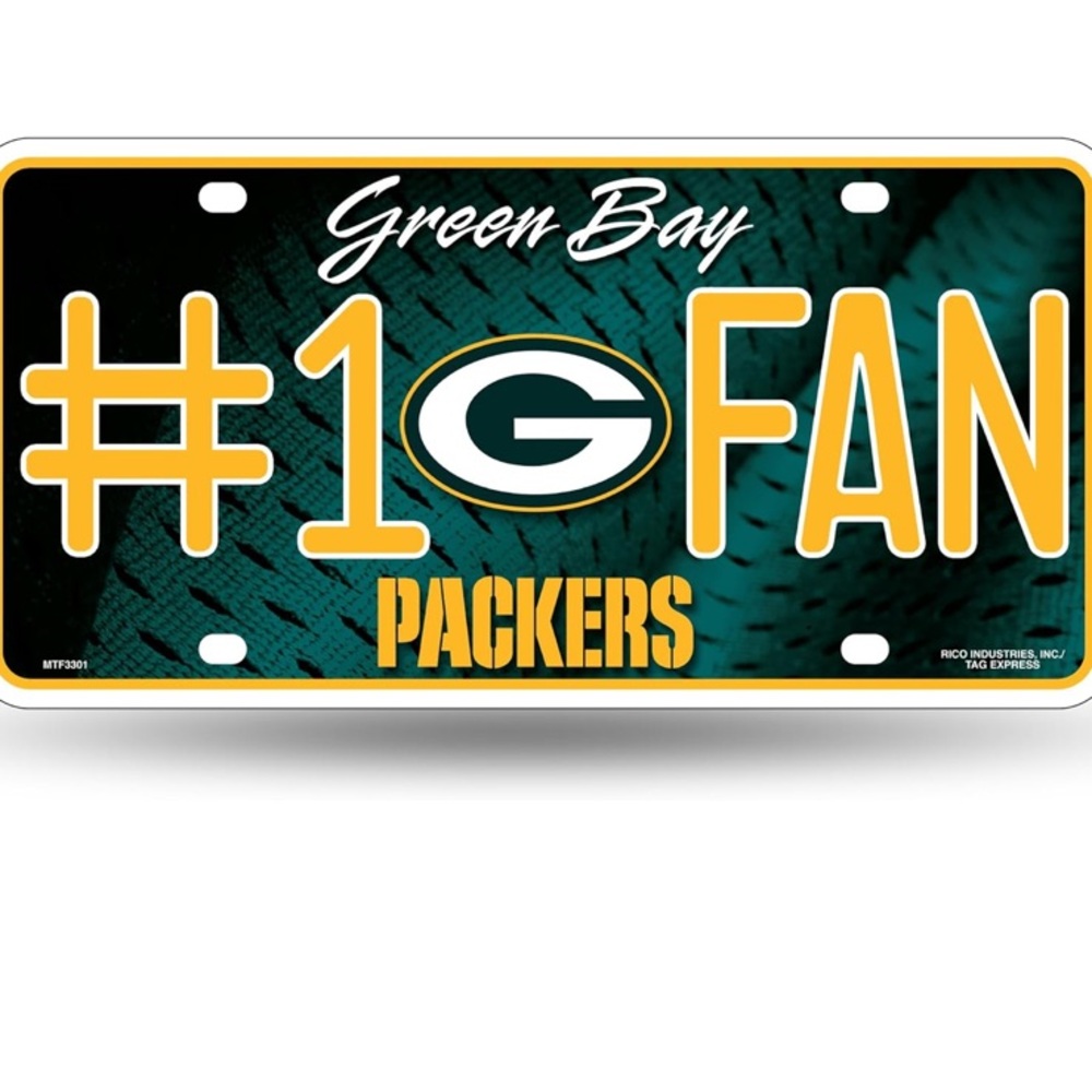 NWT NFL Green Bay Packers #1 Fan Metal License Plate Tag